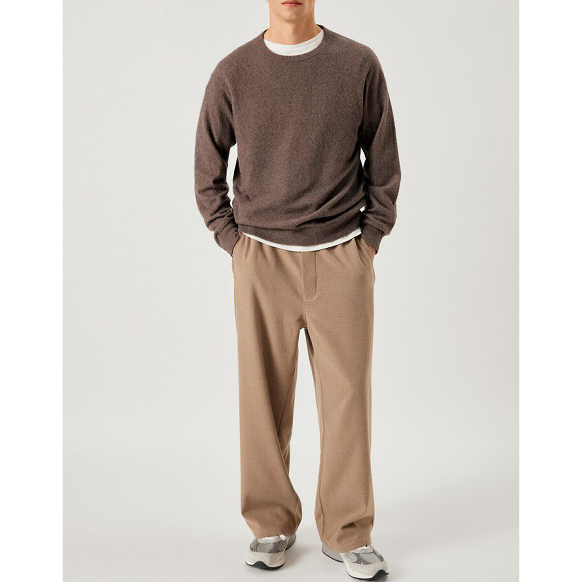 Aanpassende trui met ronde hals, OUITY taupe , AMERICAN VINTAGE