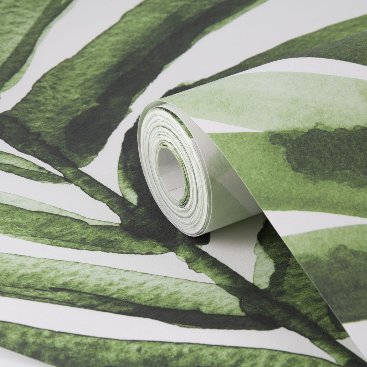 Papier peint panoramique Feuilles Aquarelle vert blanc, ART FOR THE HOME