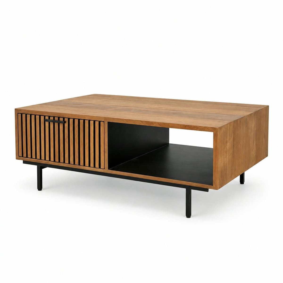Table basse design teck recyclé 2 tiroirs FANO bois naturel, PIER IMPORT