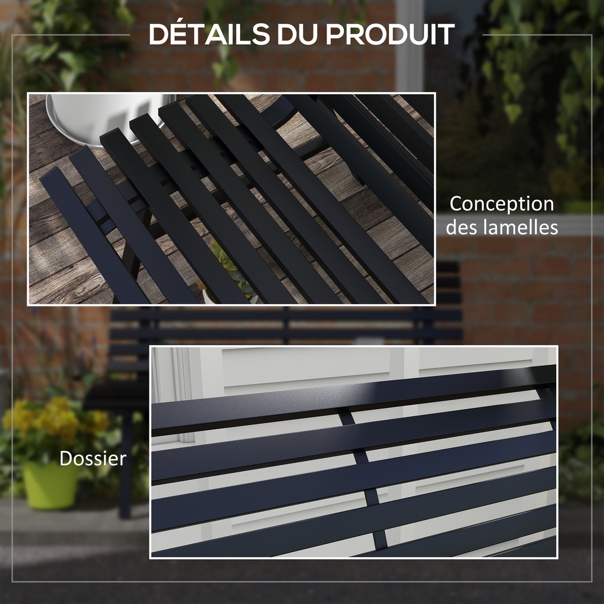 Banc de jardin Aluminium Noir noir, OUTSUNNY