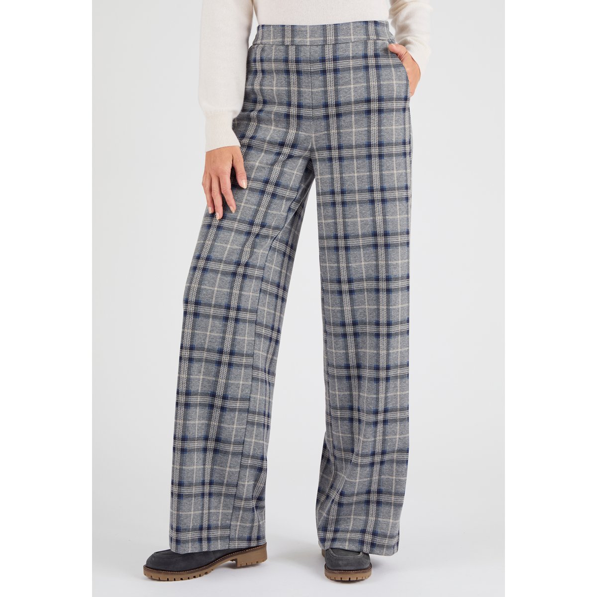 Pantalon enfilable à carreaux marron beige carreaux, DAMART