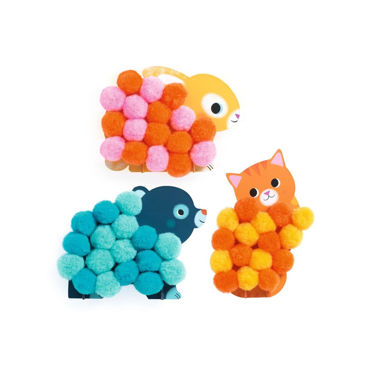 Coffret activités de collages de pompons Animaux et ronds pompons couleur unique, DJECO