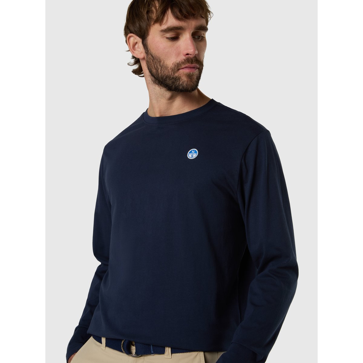 T-shirt à manches longues avec écusson de logo bleu marine, NORTH SAILS
