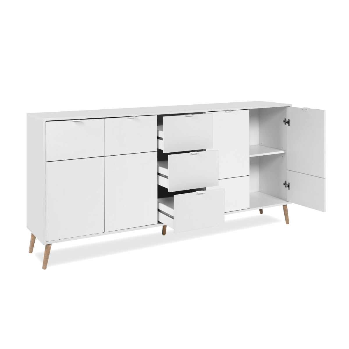 Buffet 4 portes, 3 tiroirs décor KLINT blanc, CALICOSY