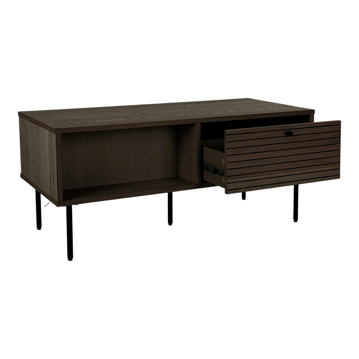 Table basse avec rangement 2 tiroirs décor foncé ASSENS bois naturel, PIER IMPORT