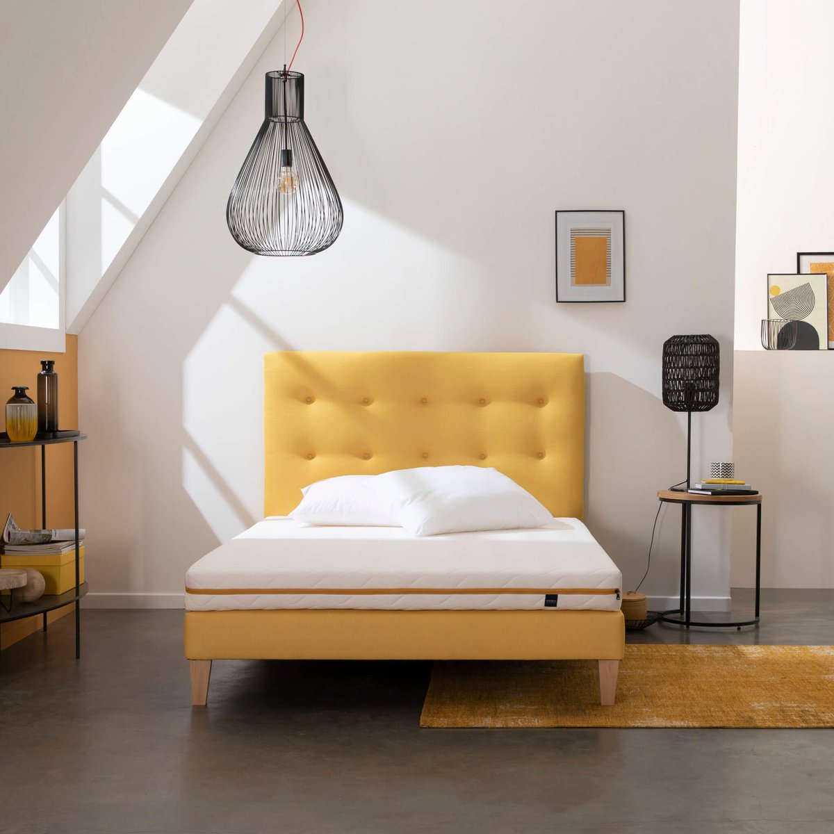 Ensemble matelas mousse, sommier, pieds et tête de lit Aurore 200 blanc, SOMEO