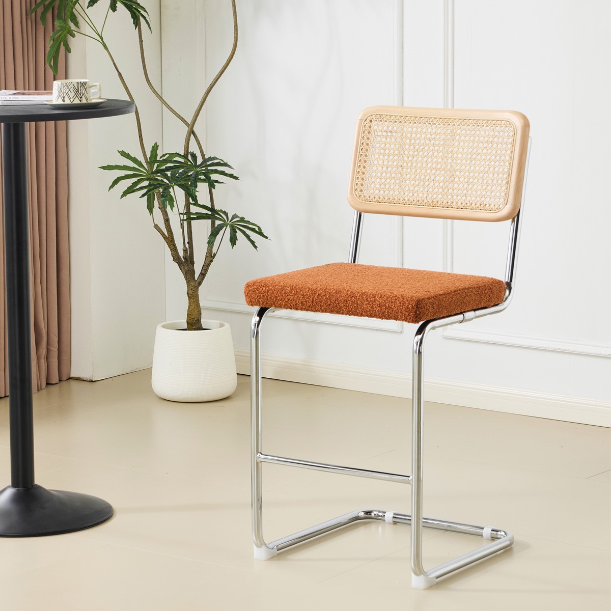 Lot de 2 tabourets de bar en cannage et tissu bouclé - MUSE rouille, HOMIFAB
