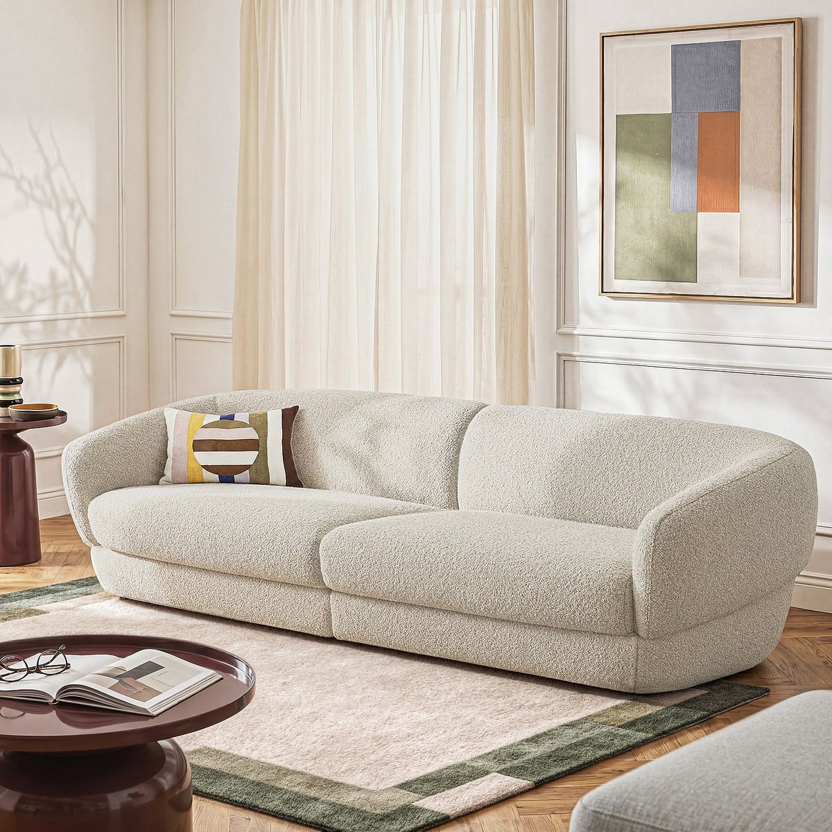Canapé en tissu bouclette courte TEGLIO beige, HABITAT