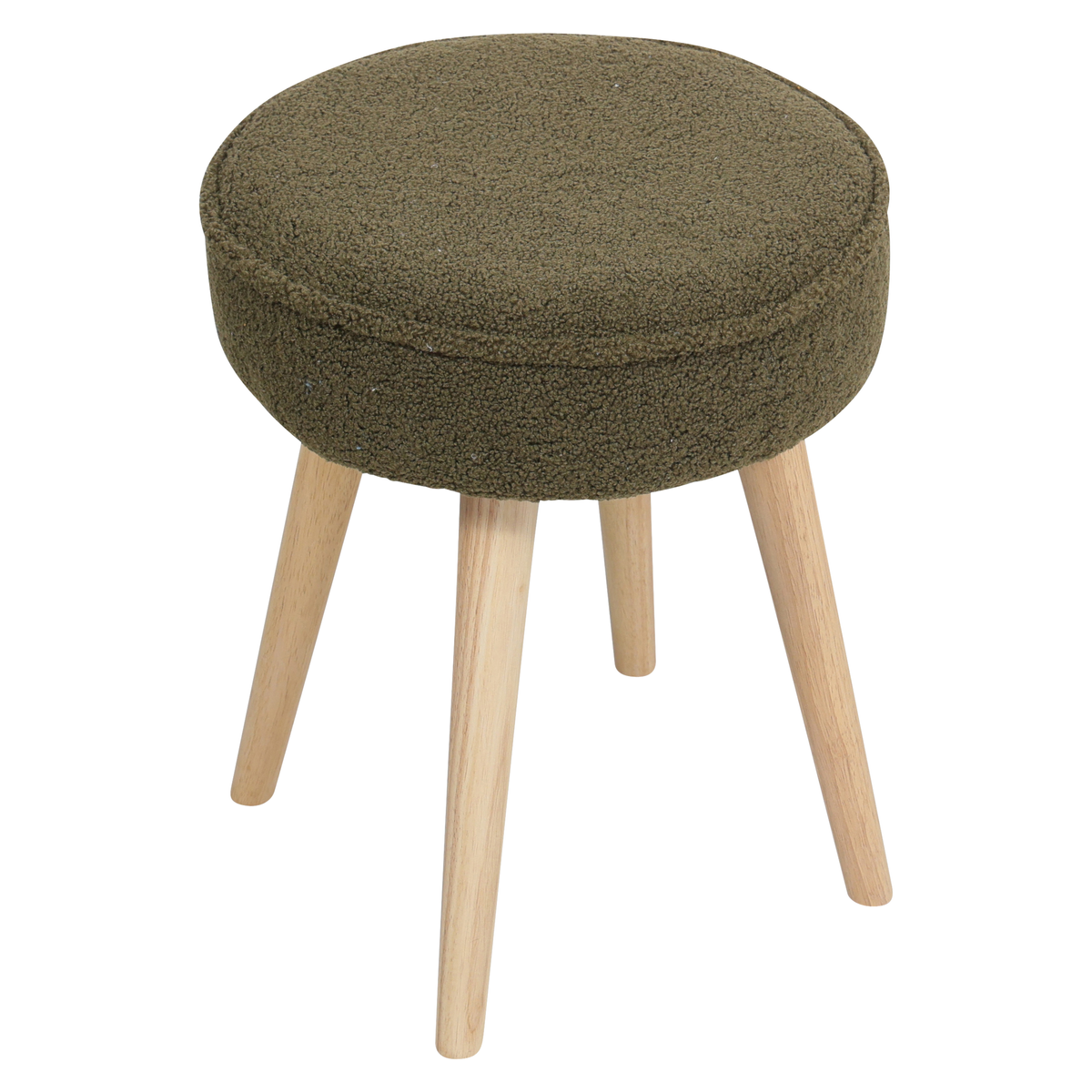 Pouf tissu effet laine bouclette écru kaki, ZAGO
