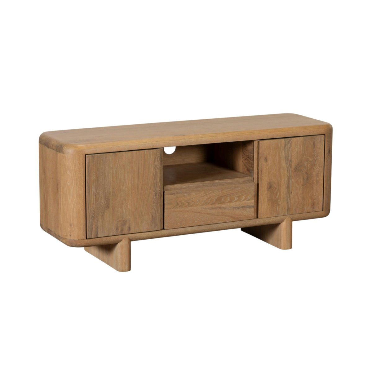 Meuble TV bois 2 portes à bords arrondis ASTER bois naturel, PIER IMPORT