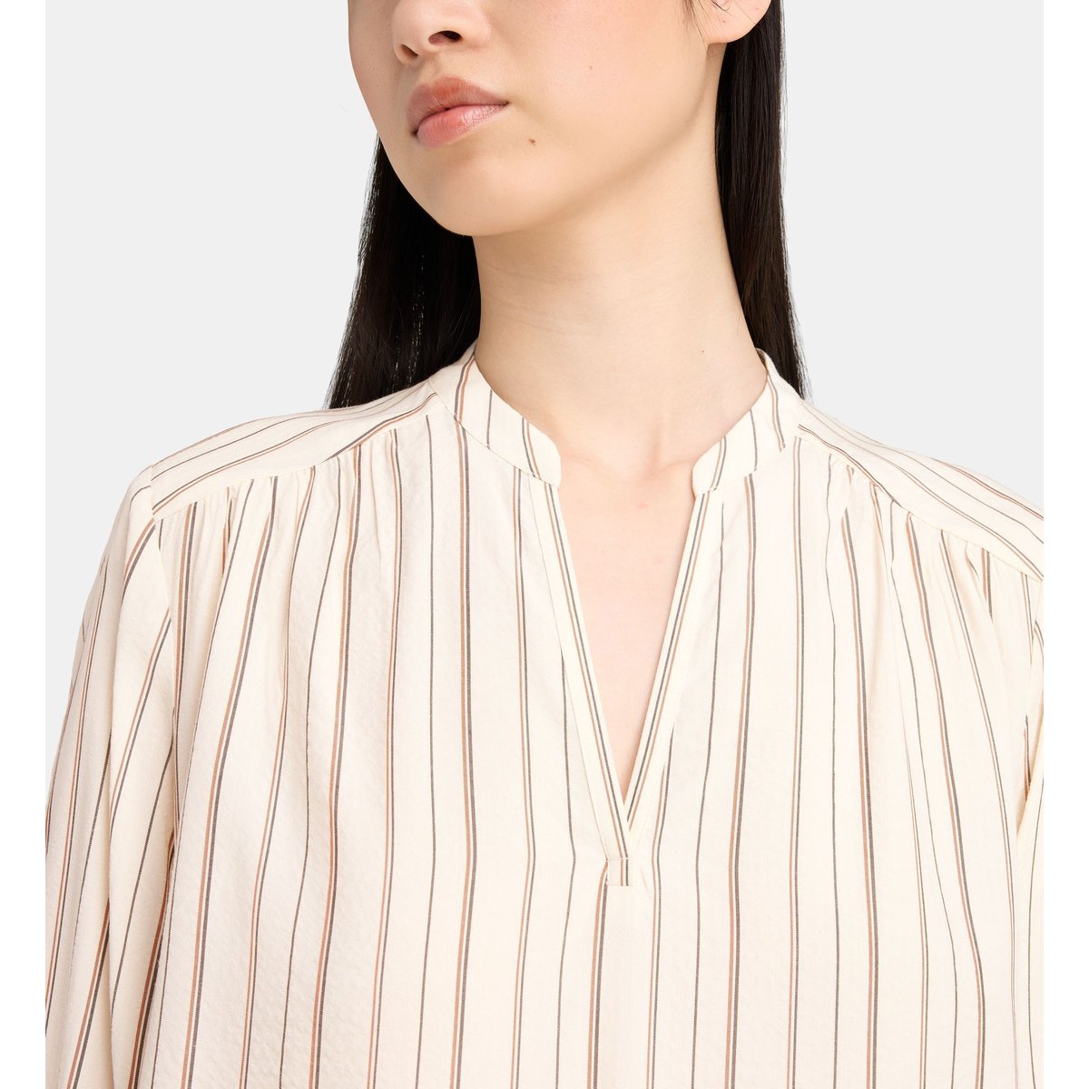 Blouse odrien à rayures écru et marron, JODHPUR