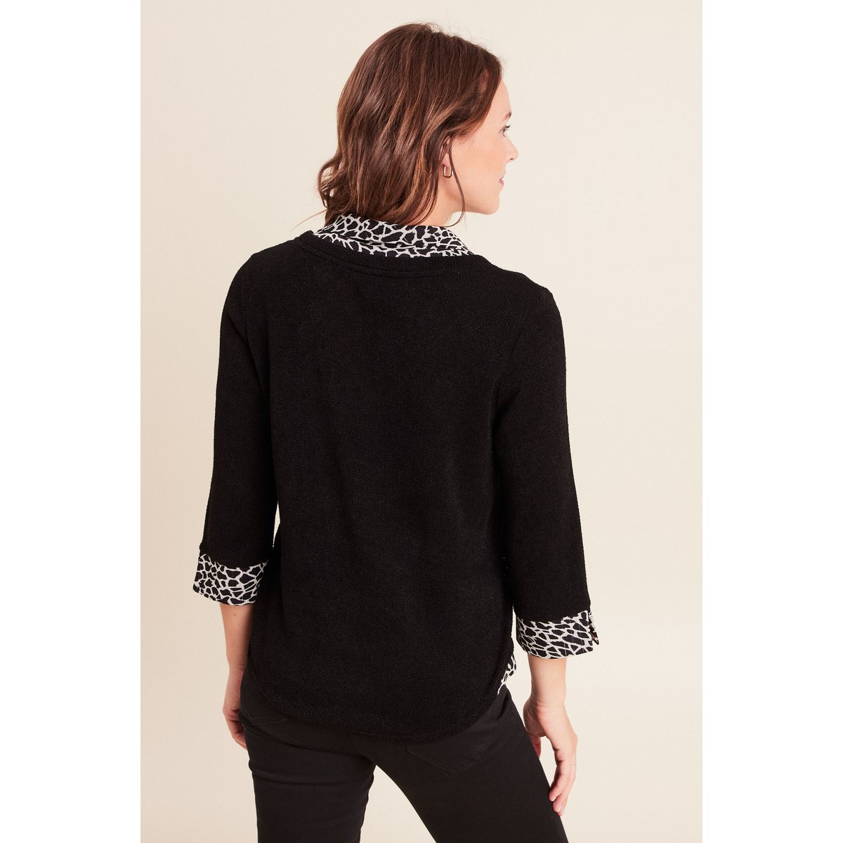 T-shirt col chemise manches 3/4 noir, BREAL
