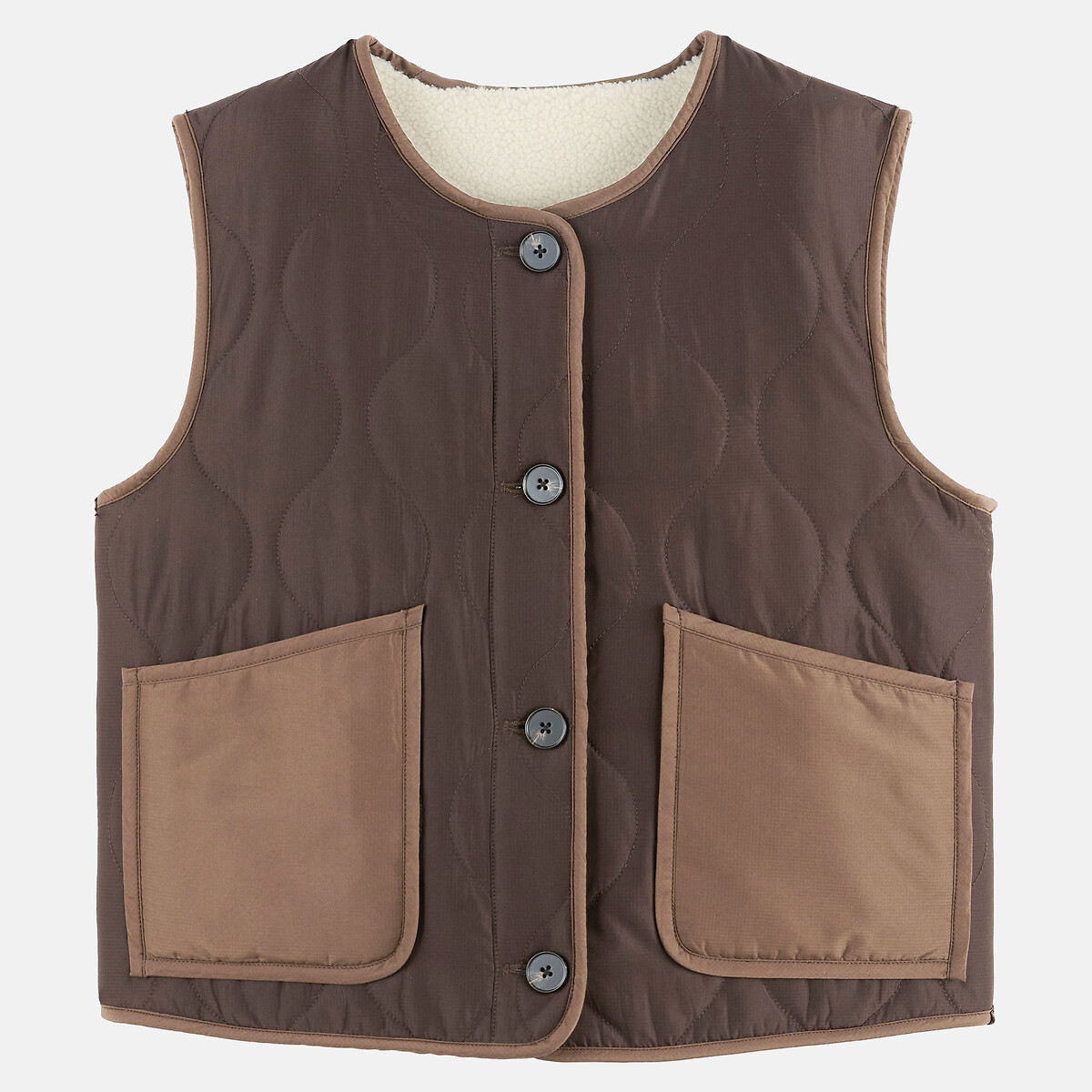Doudoune sans manches, réversible, matelassée, sherpa marron, LA REDOUTE COLLECTIONS