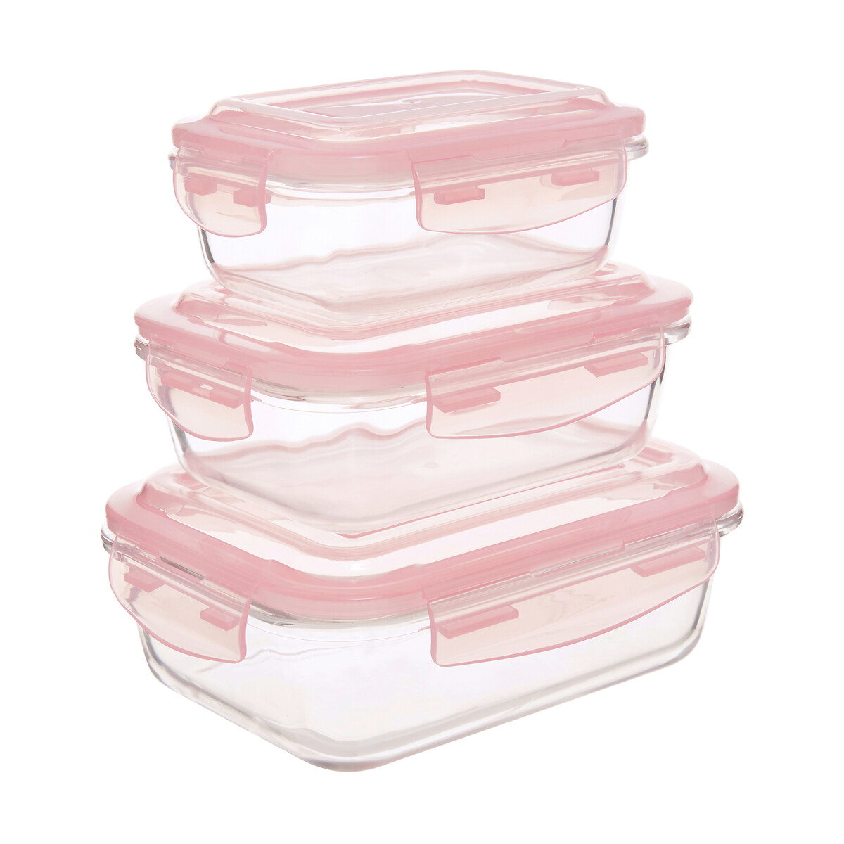 Set Of 3 Rectangular Glass Food Containers pink, SO'HOME