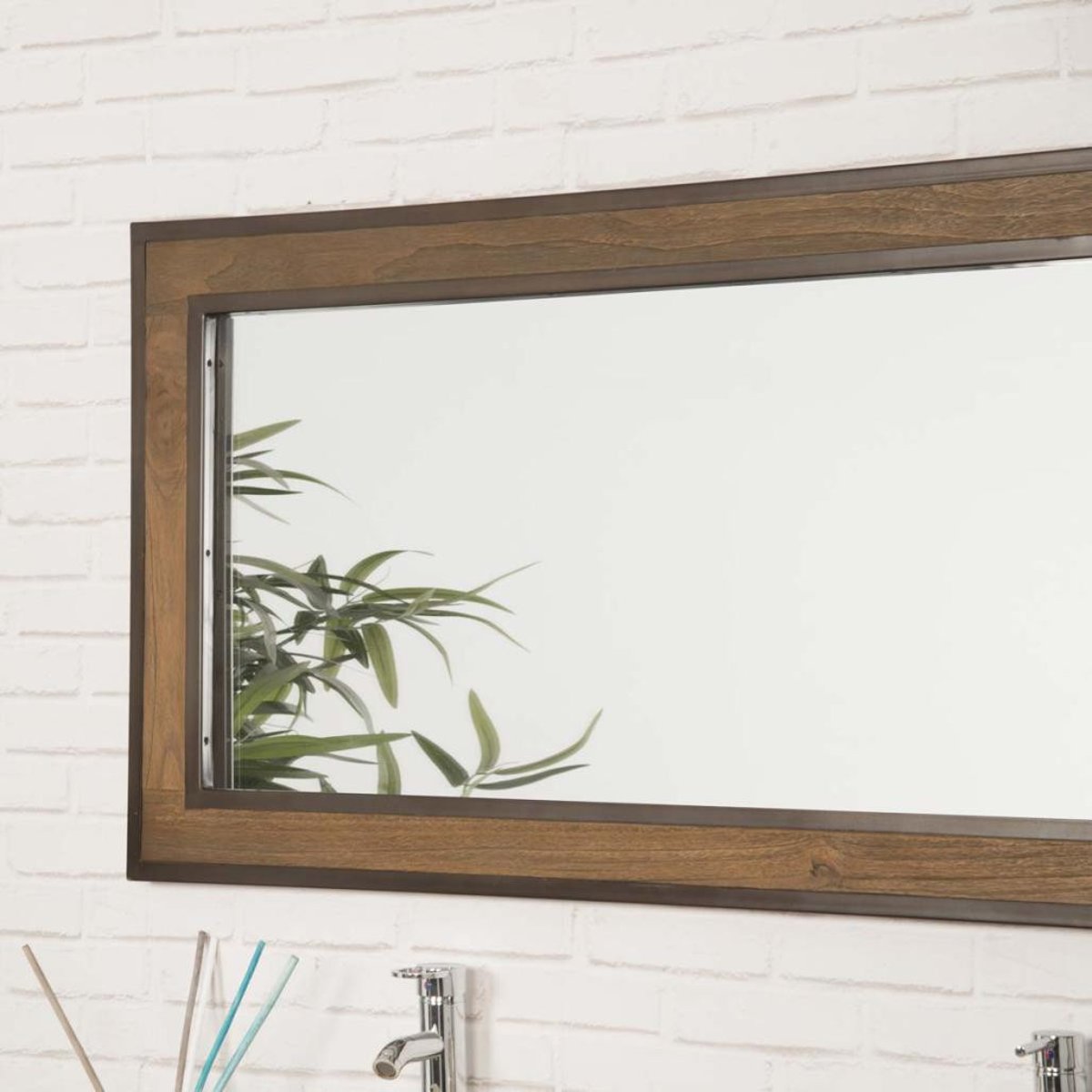 Grand miroir de teck métal rectangle 145x70 ÉLÉGANCE naturel, WANDA COLLECTION