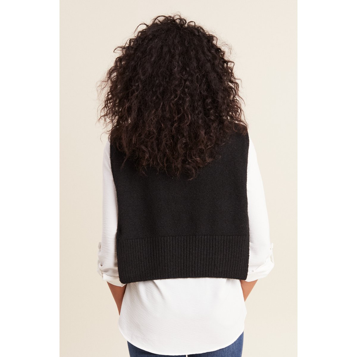 Plastron tricoté col boutonné noir, BREAL