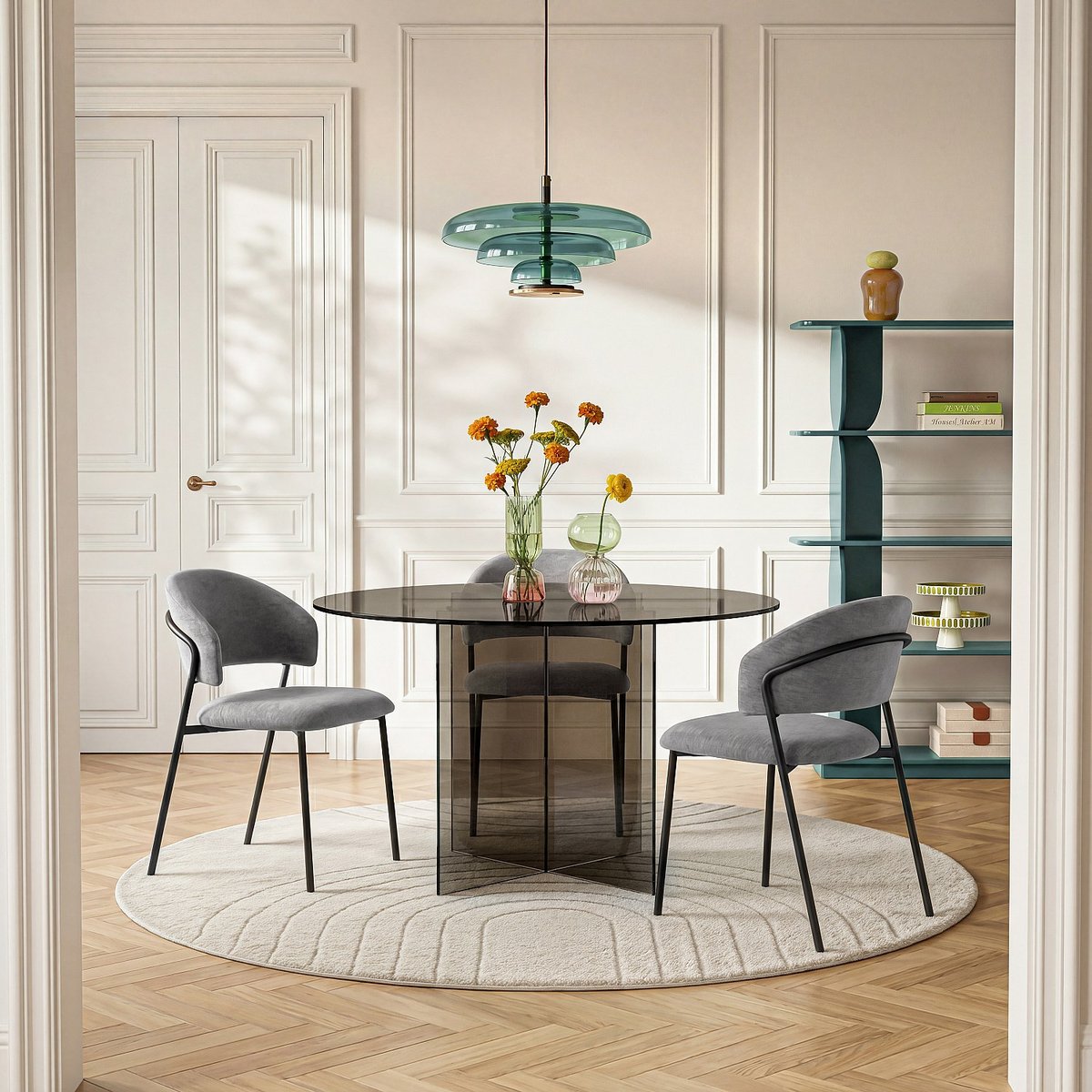 Table à manger  verre ELORY gris, HABITAT