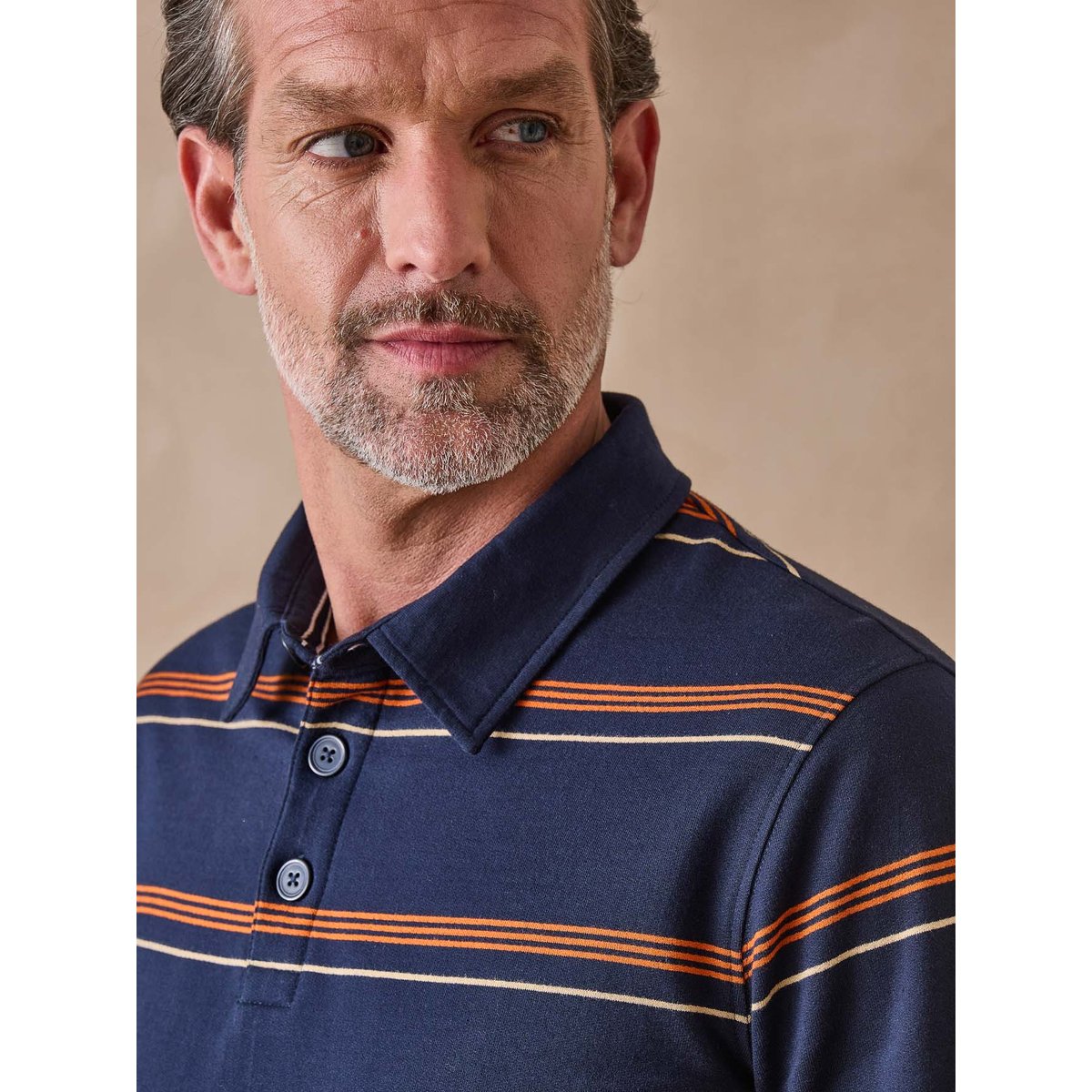 Polo rayé manches longues marine/orange, DAXON