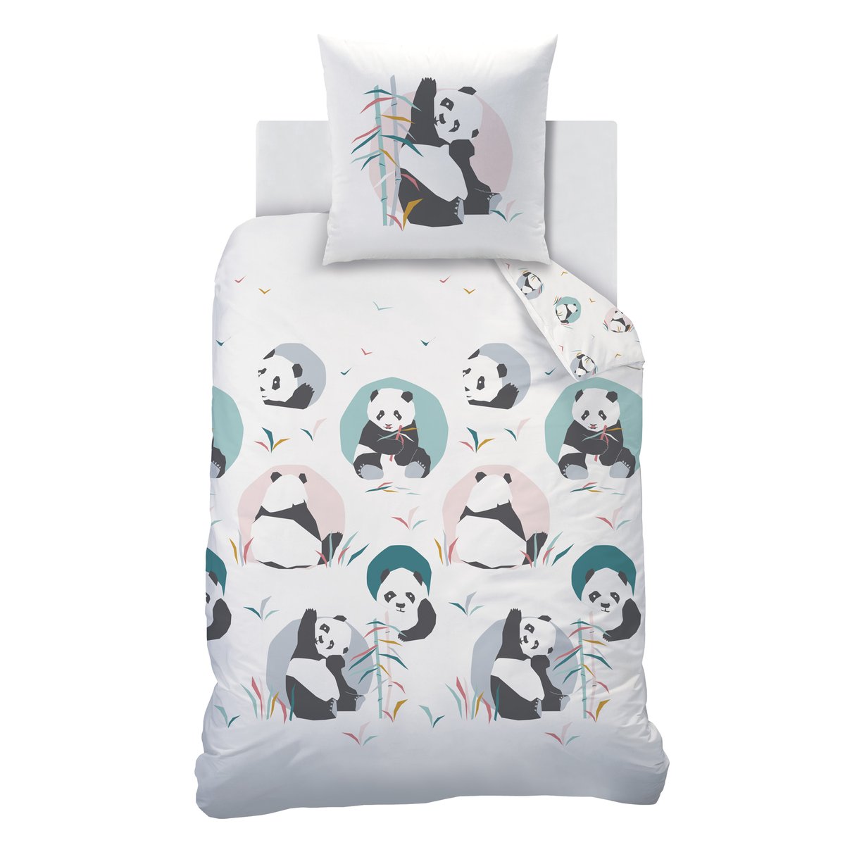 Parure de lit imprimée 100% coton, PANDA blanc, MATT ET ROSE