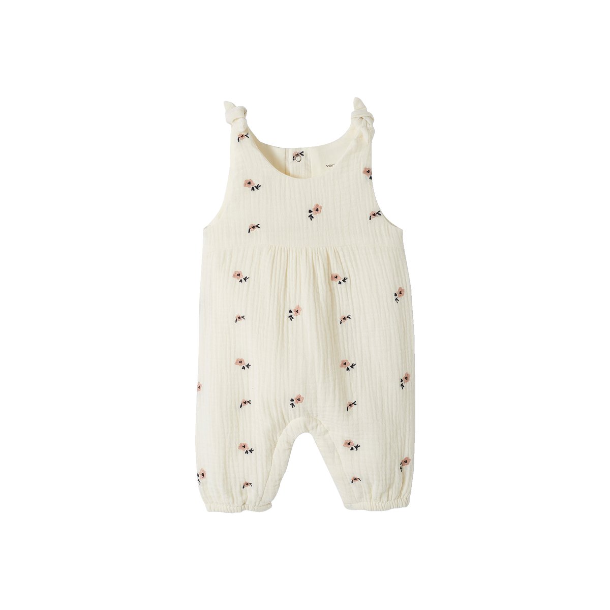 Combinaison bébé naissance brodée en gaze de coton écru, VERTBAUDET