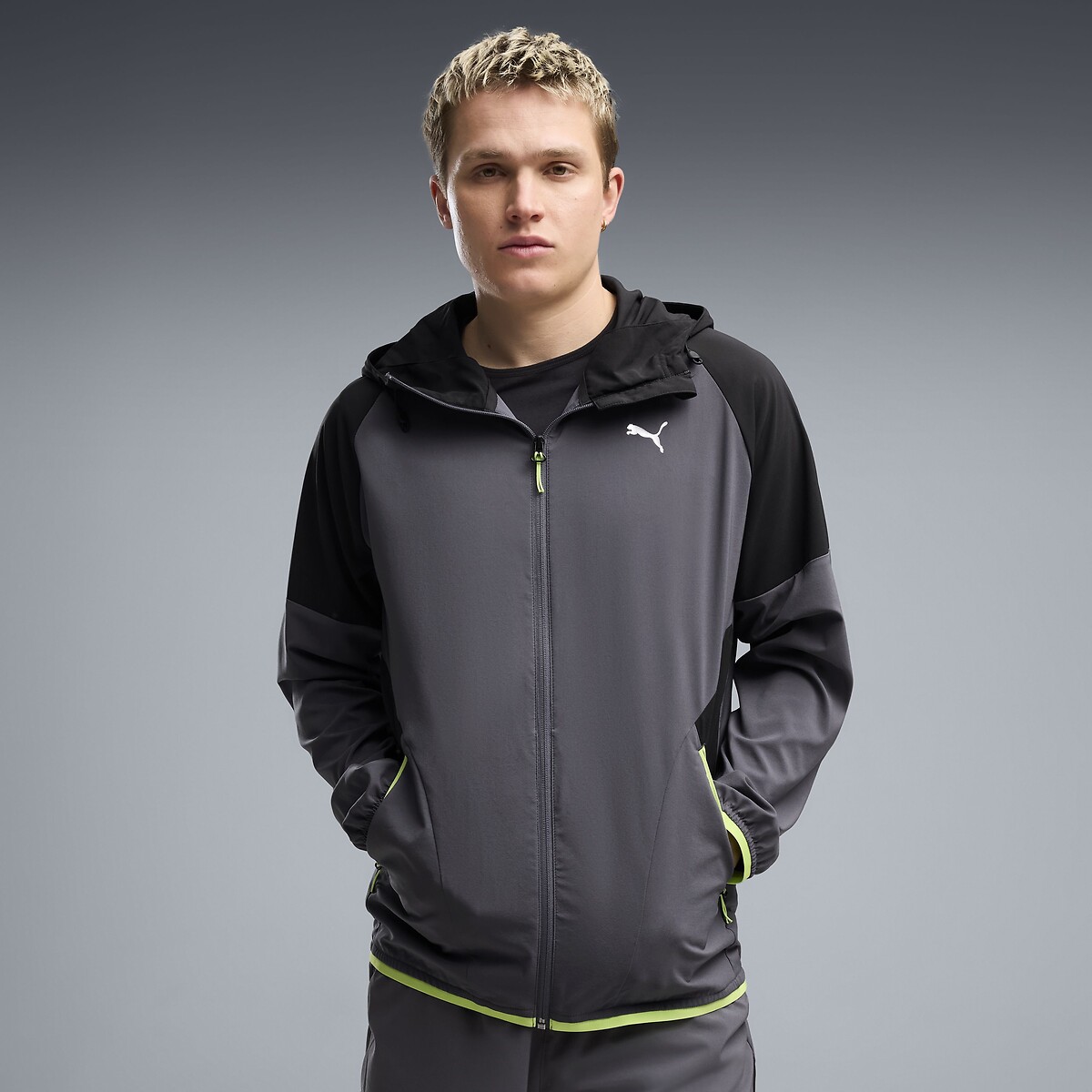 Sweat zippé à capuche col rond gris anthracite, PUMA