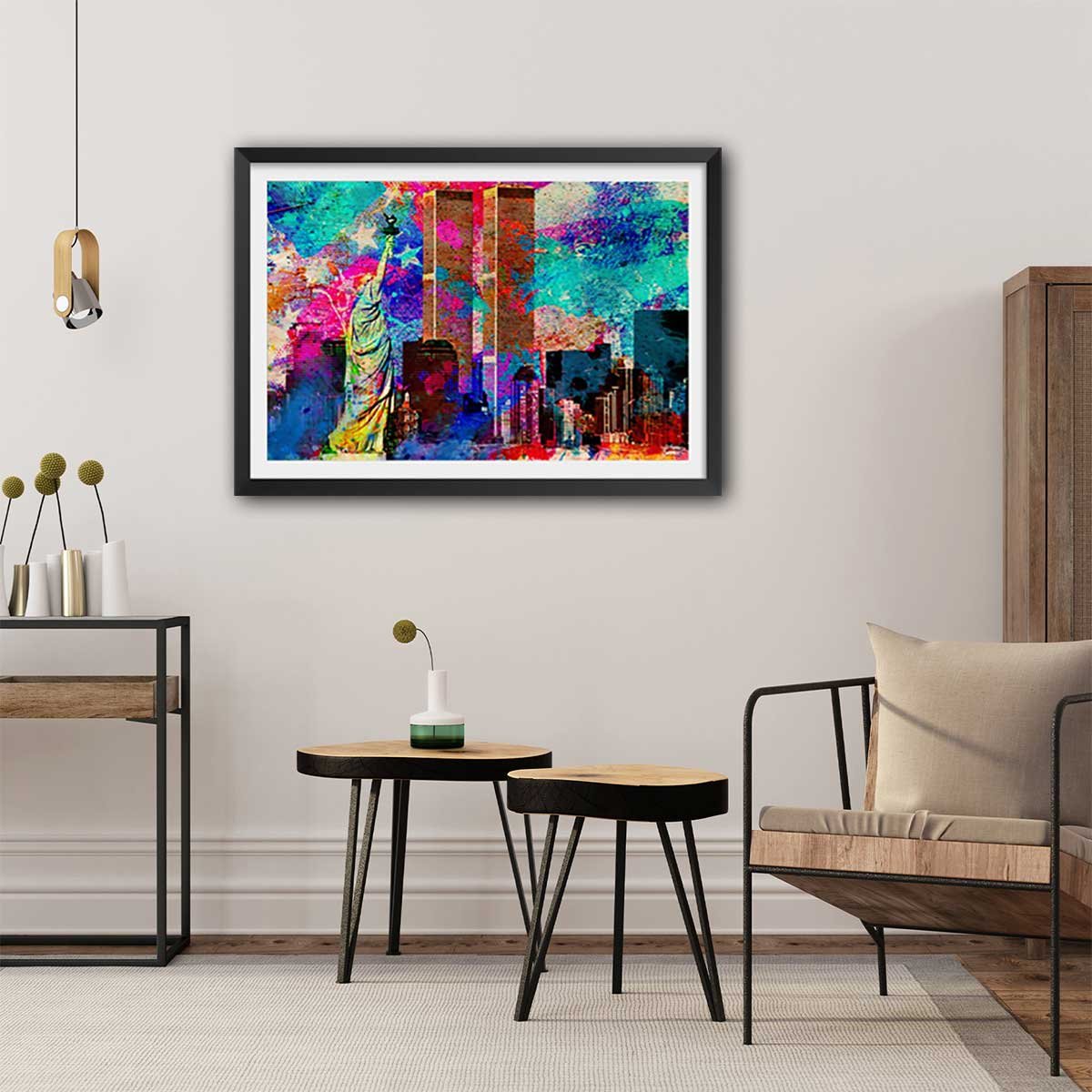Affiche illustration graffiti new york affiche + cadre en bois - noir, HEXOA