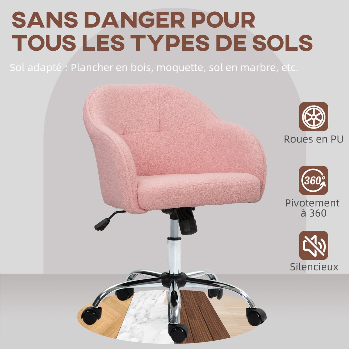 Chaise de bureau Polyester Rose rose, HOMCOM