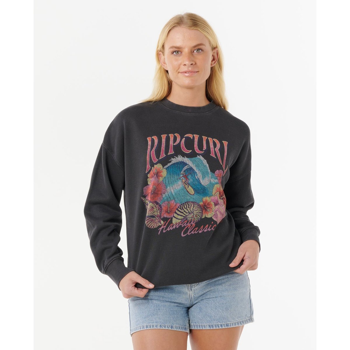 Sweat col rond HAWAII CLASSIC HERITAGE noir délavé, RIP CURL