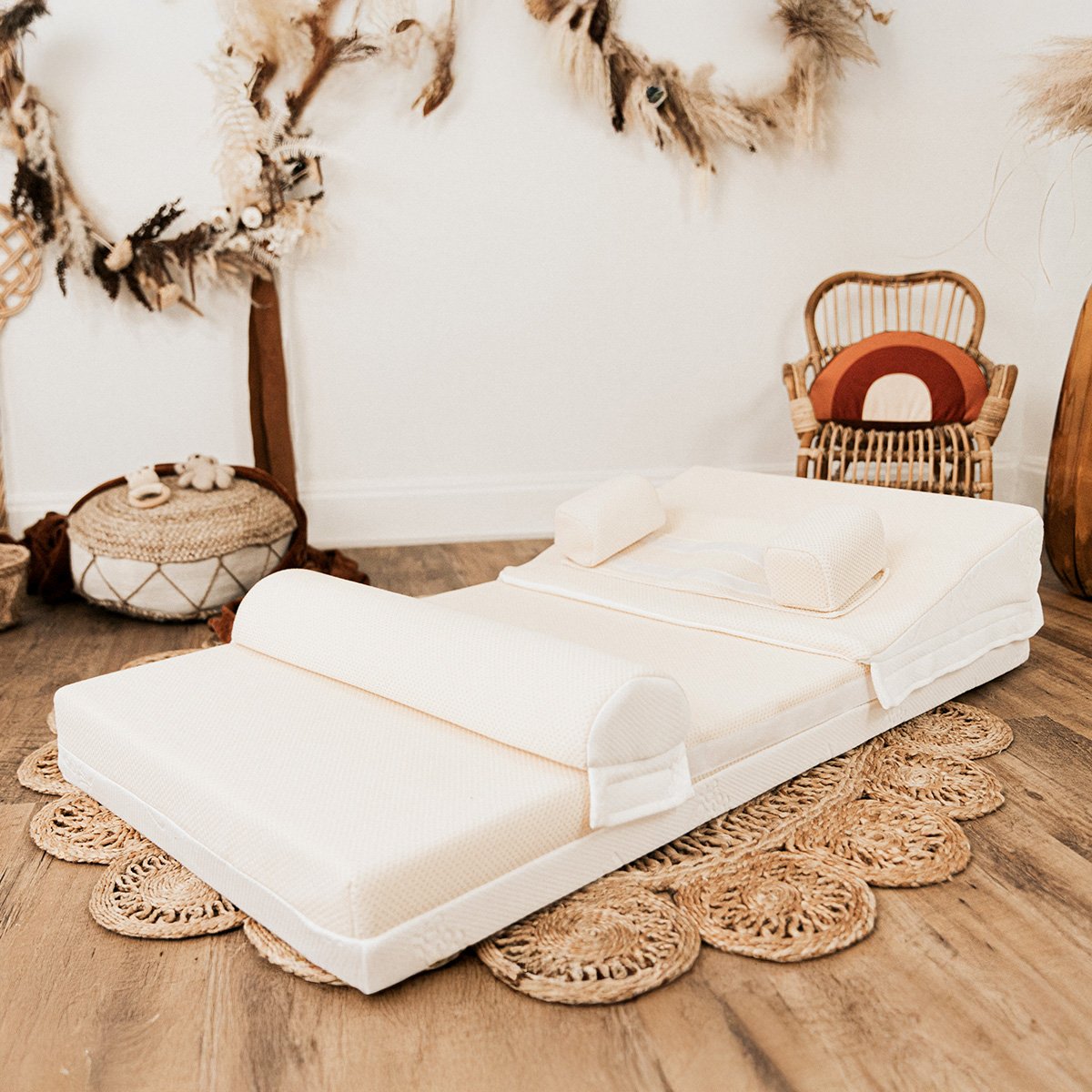 Kit Minea bébé 60x120 cm Matelas Mousse déhoussable + Accessoires beige, MINEA