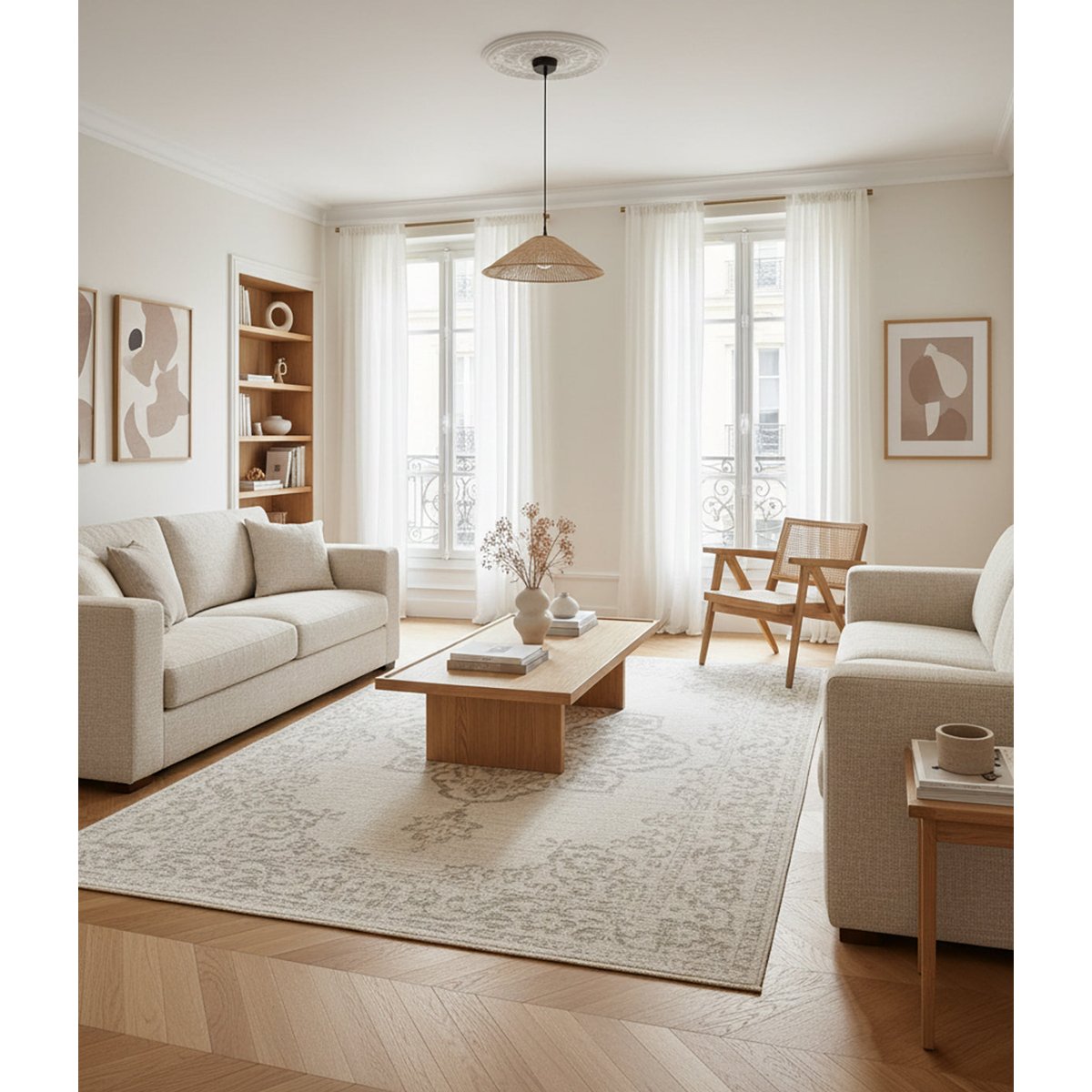 Tapis intérieur extérieur style bohème chic ALHAMBRA beige sable, AFK LIVING