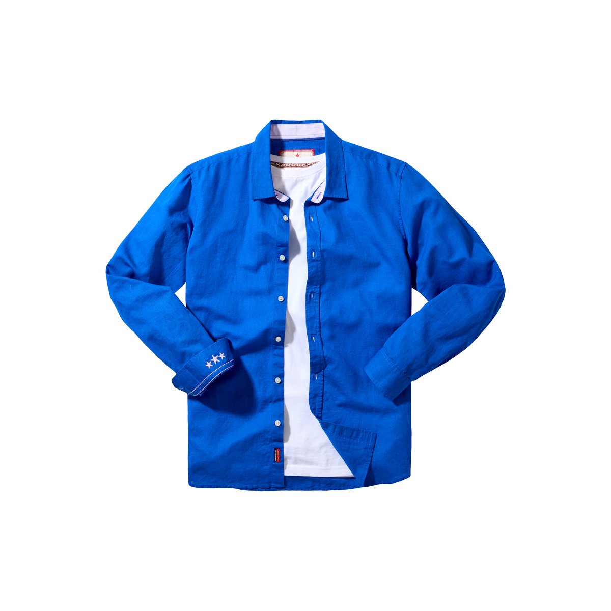 Chemise à manches longues en mélange de lin bleu, JOE BROWNS