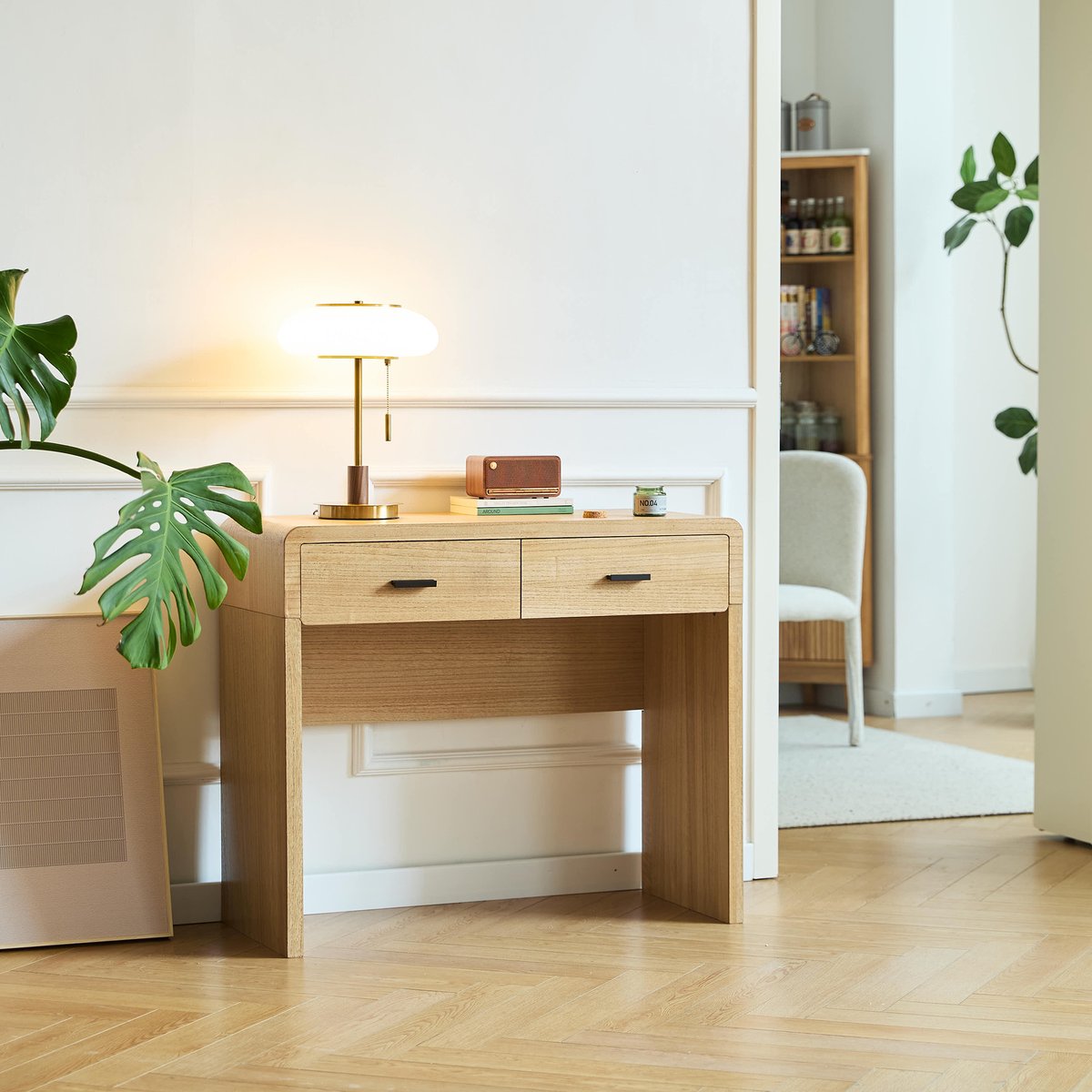 Console 2 tiroirs, bois, SKIVE bois naturel, NORDLYS