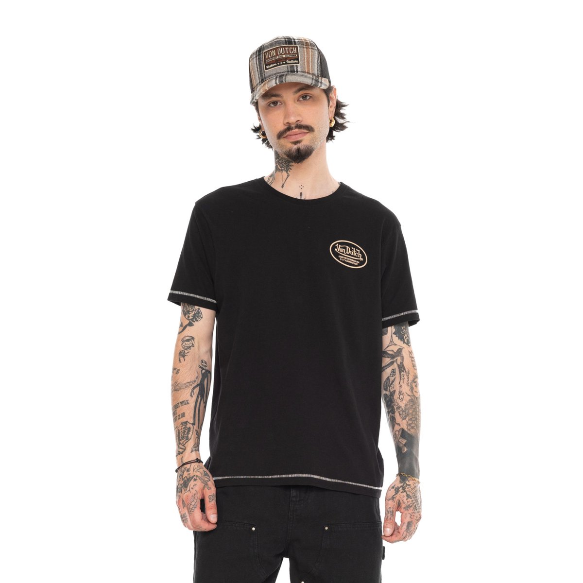 Tee shirt coton B*TCH noir/beige/orange, VON DUTCH