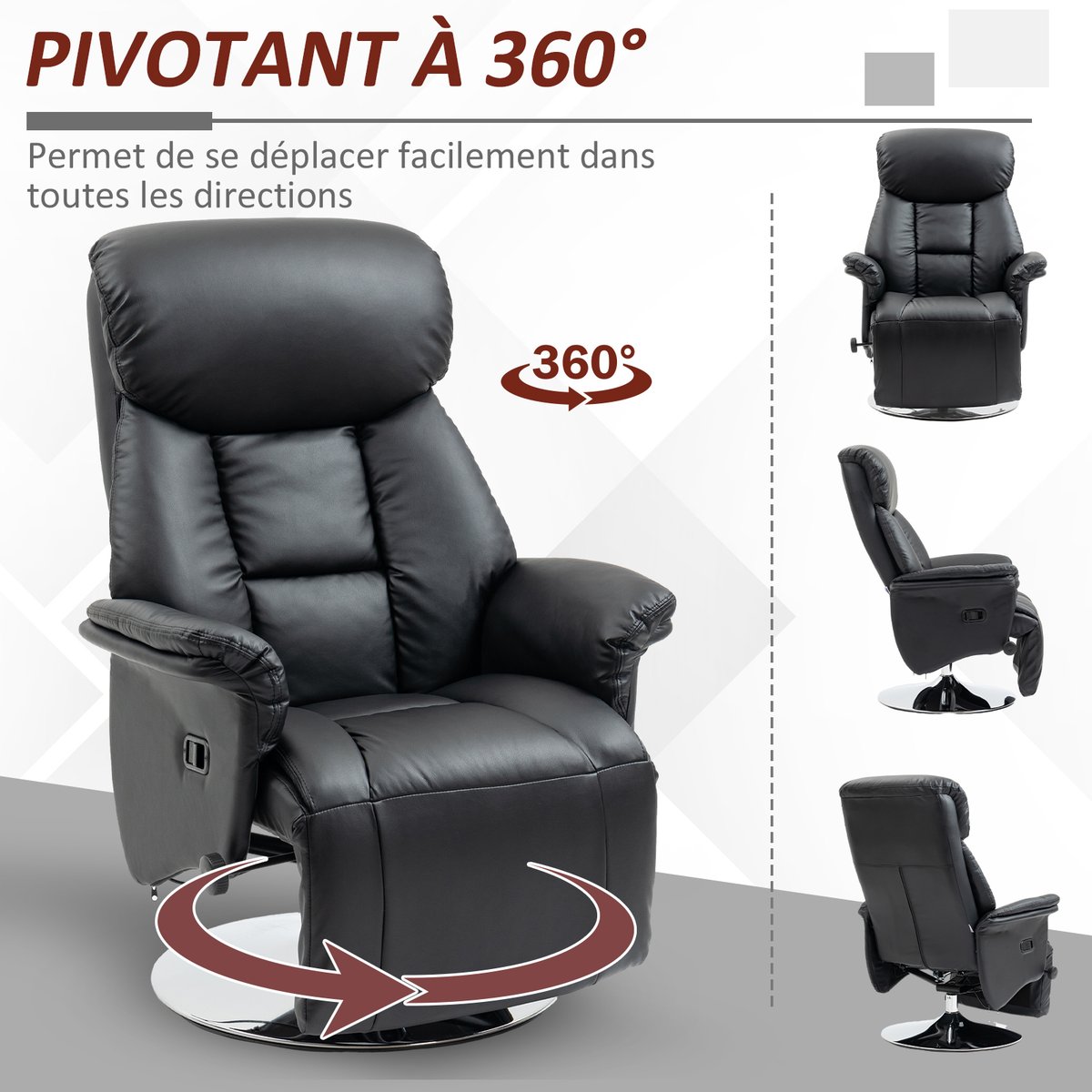 Fauteuil inclinable Polyuréthane Noir noir, HOMCOM