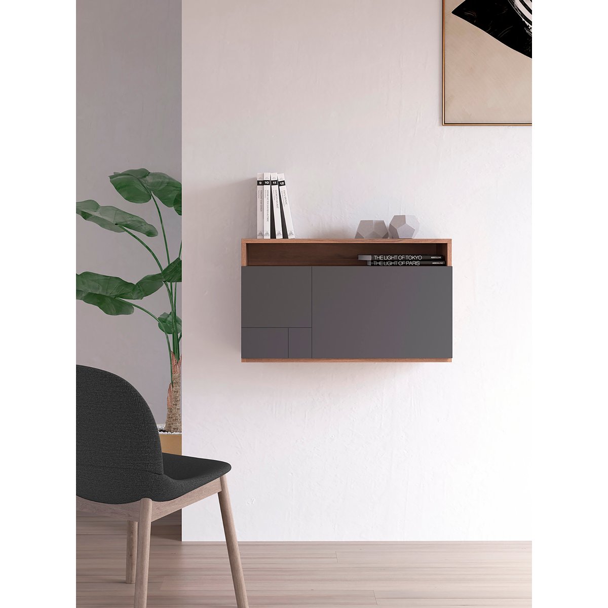 Bureau placard porte rabattable, OPORTO noyer-graphite, HERDASA