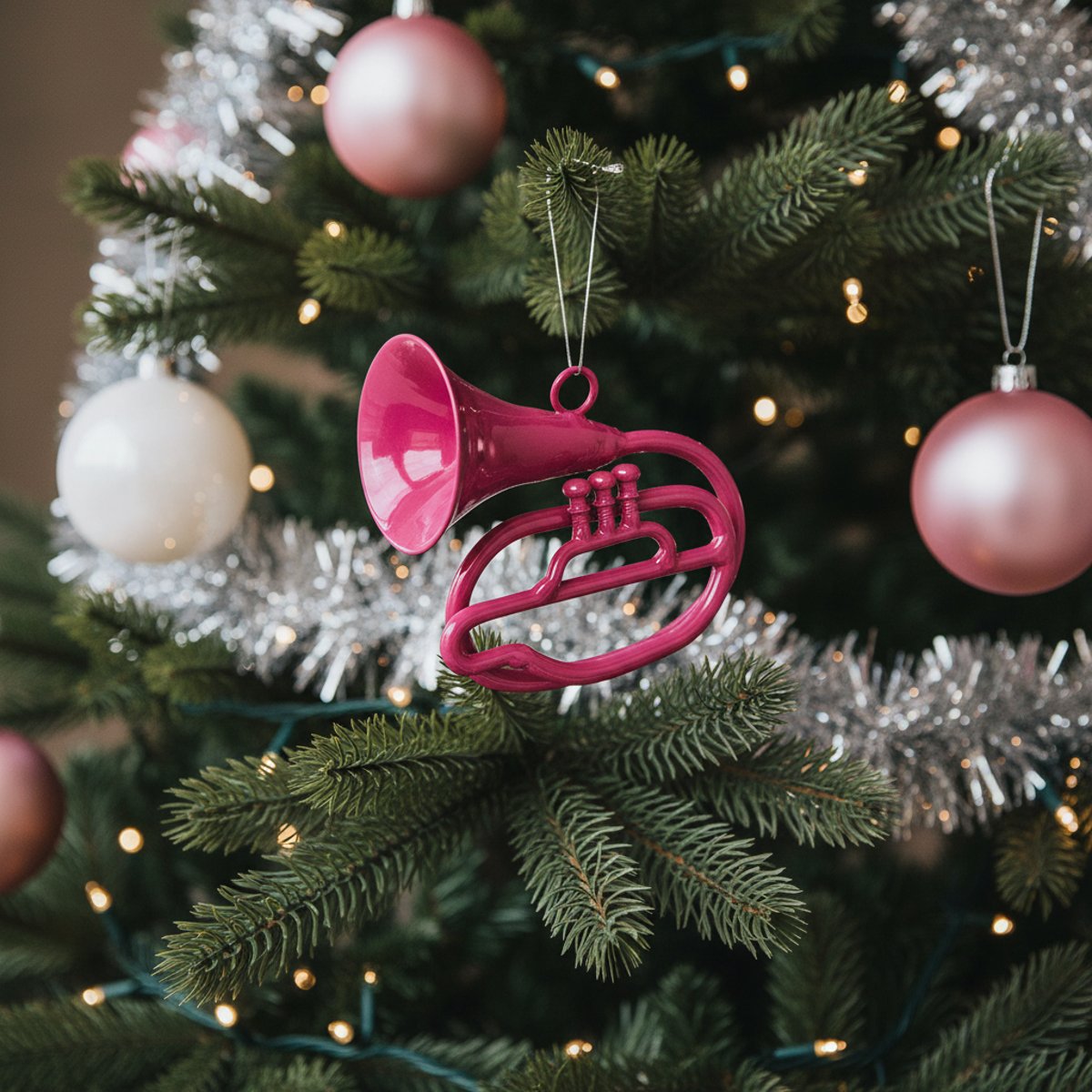 Suspension de noël décorative tuba en fer L10 rose, SIA DECO