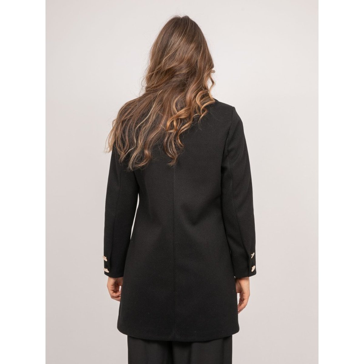 Manteau Mi-long Col Tailleur Boutons Dorés Ultema noir, DONA LISA
