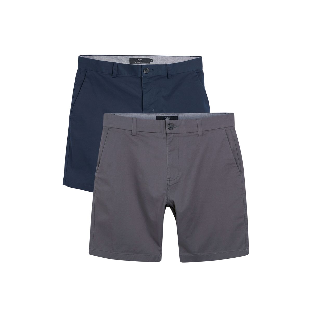 Shorts chino stretch coupe droite, lot de 2 bleu marine/anthracite, NEXT