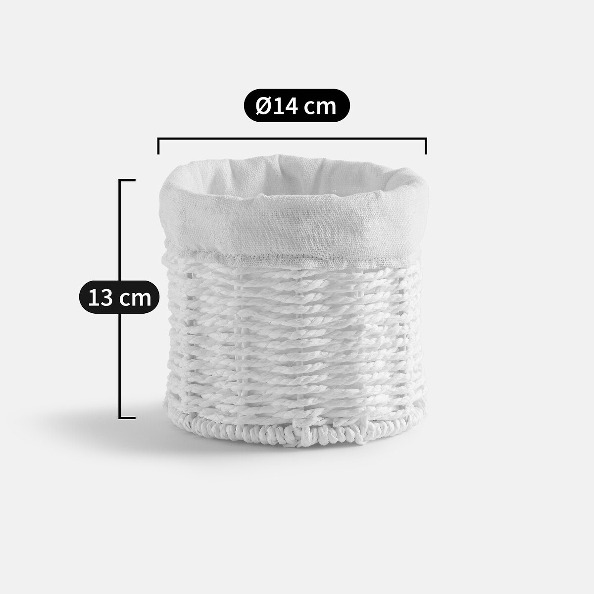 Panier rond en papier tressé et tissu, Papeli blanc, LA REDOUTE INTERIEURS