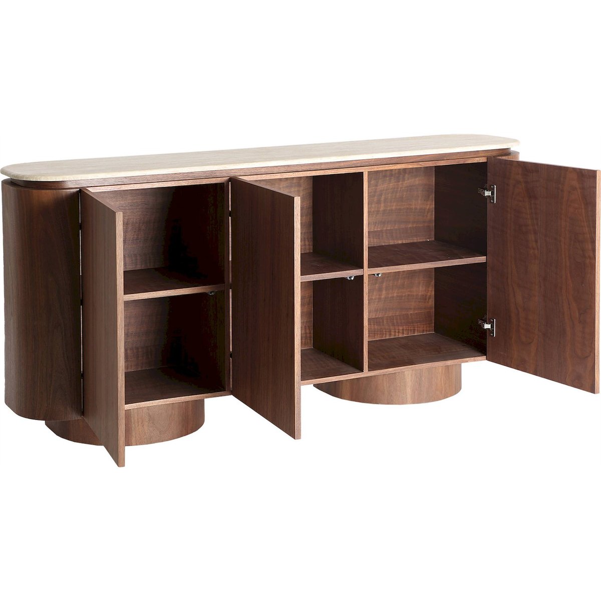 Buffet contemporain en bois de noyer beige marbré et noyer foncé, RECOLLECTION