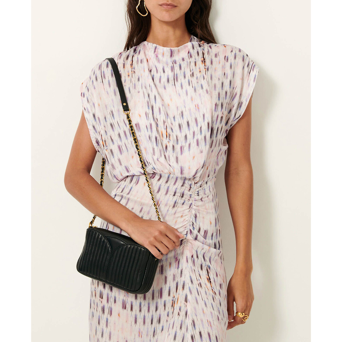 Buenasera Printed Midi Dress with Short Sleeves pink print, SESSUN