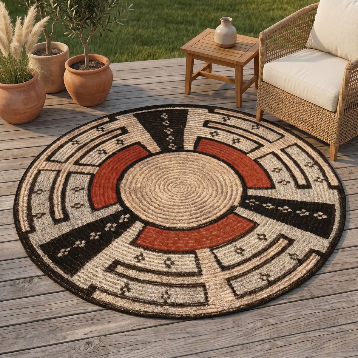 Tapis d'extérieur tissé plat à motifs géométriques - AURORA beige, GINO FALCONE