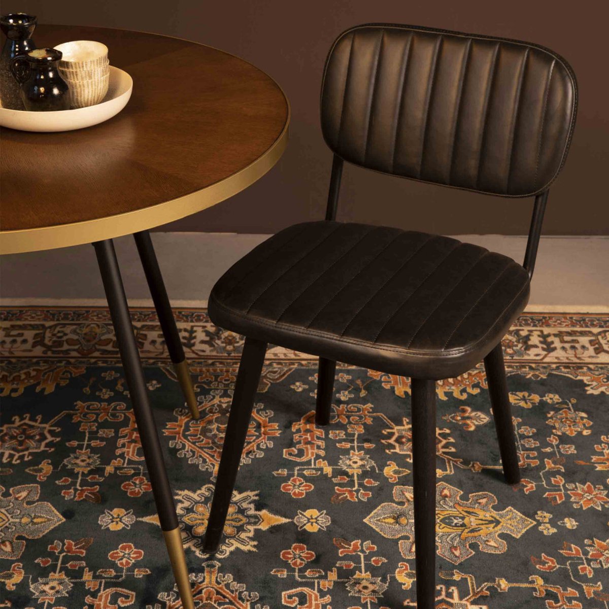 Chaise rétro capitonnée- JAKE WORN noir, DRAWER