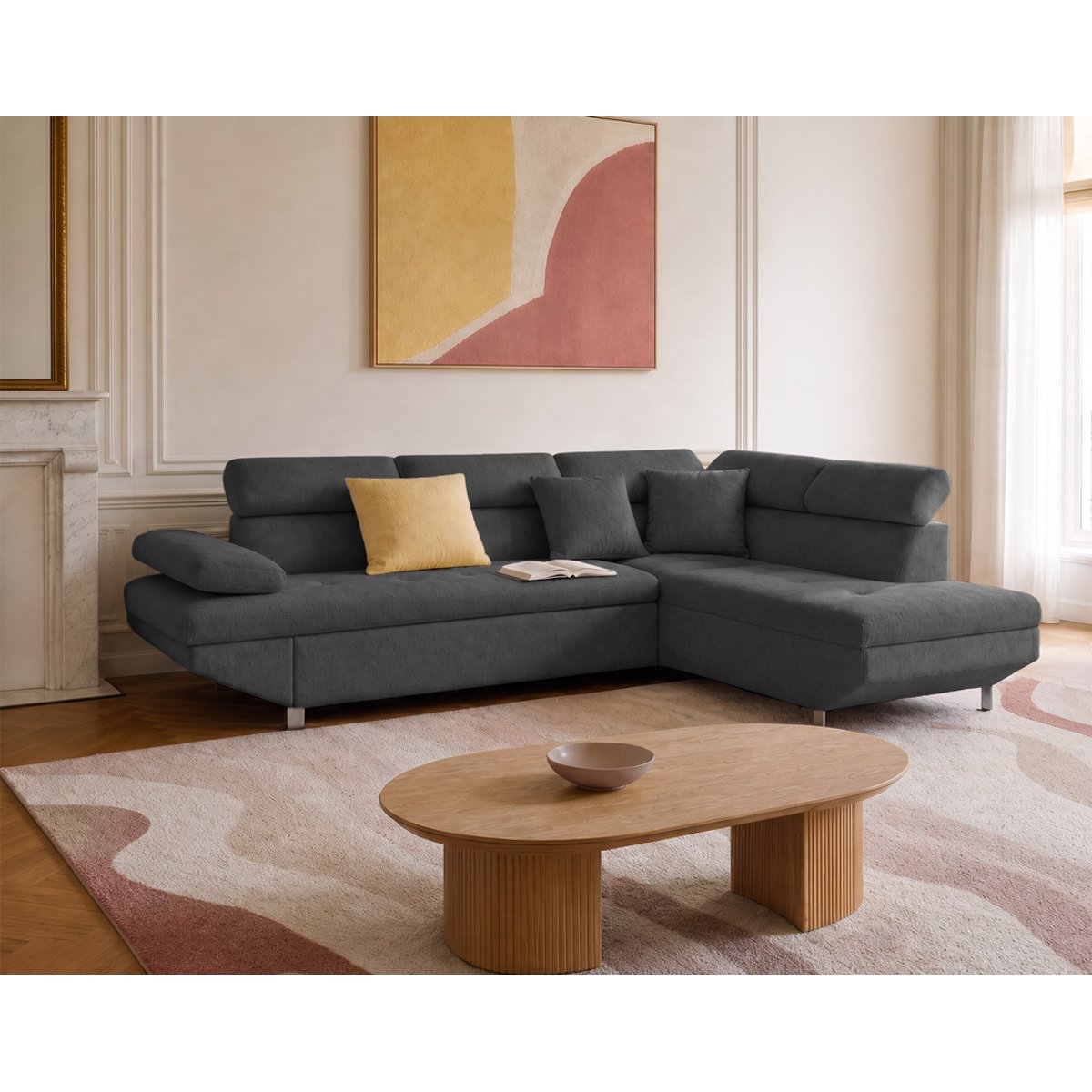Canapé d'Angle Convertible 5 places - MARGAUX gris, BEST MOBILIER