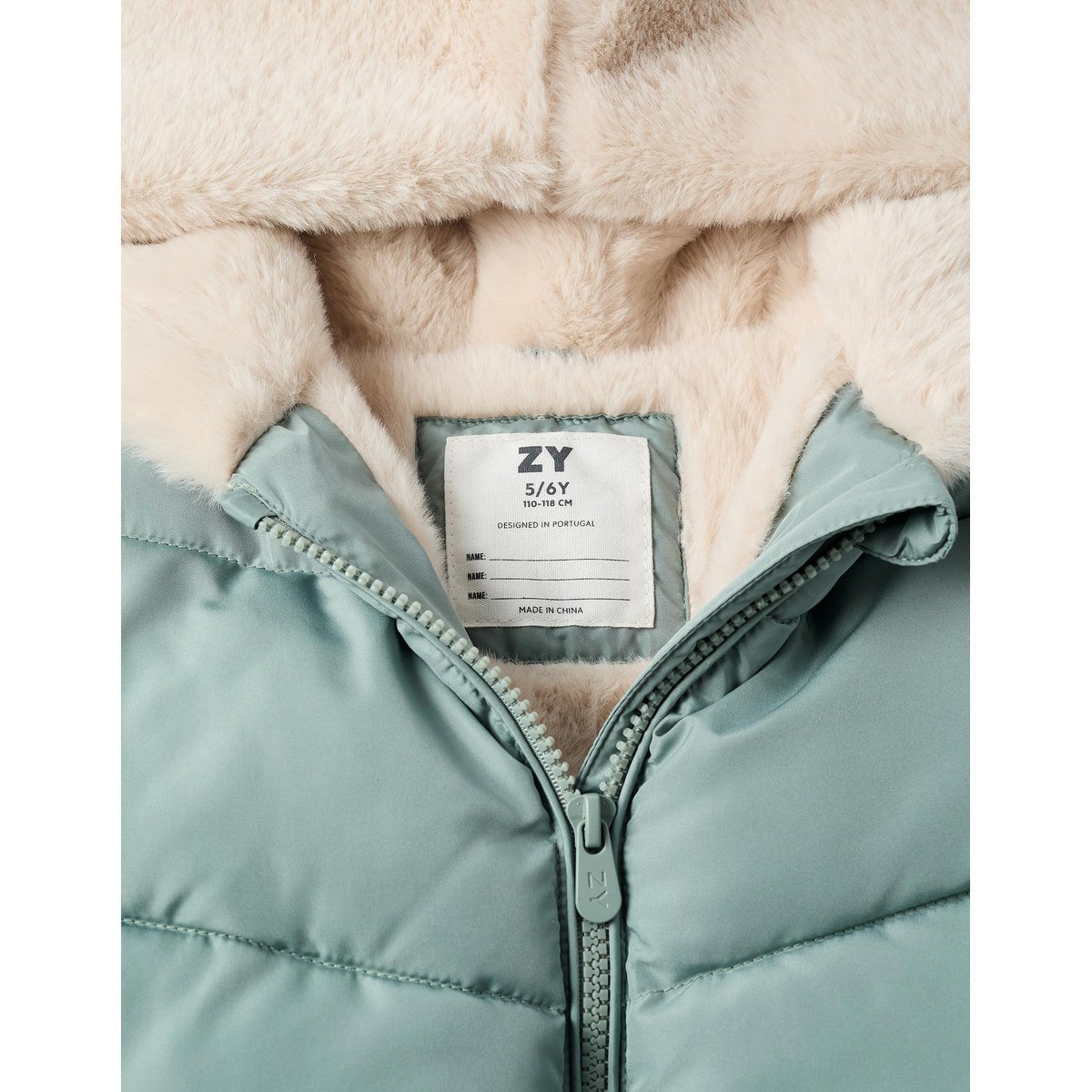 Doudoune avec capuche et doublure en peluche douce synthétique vert, ZIPPY