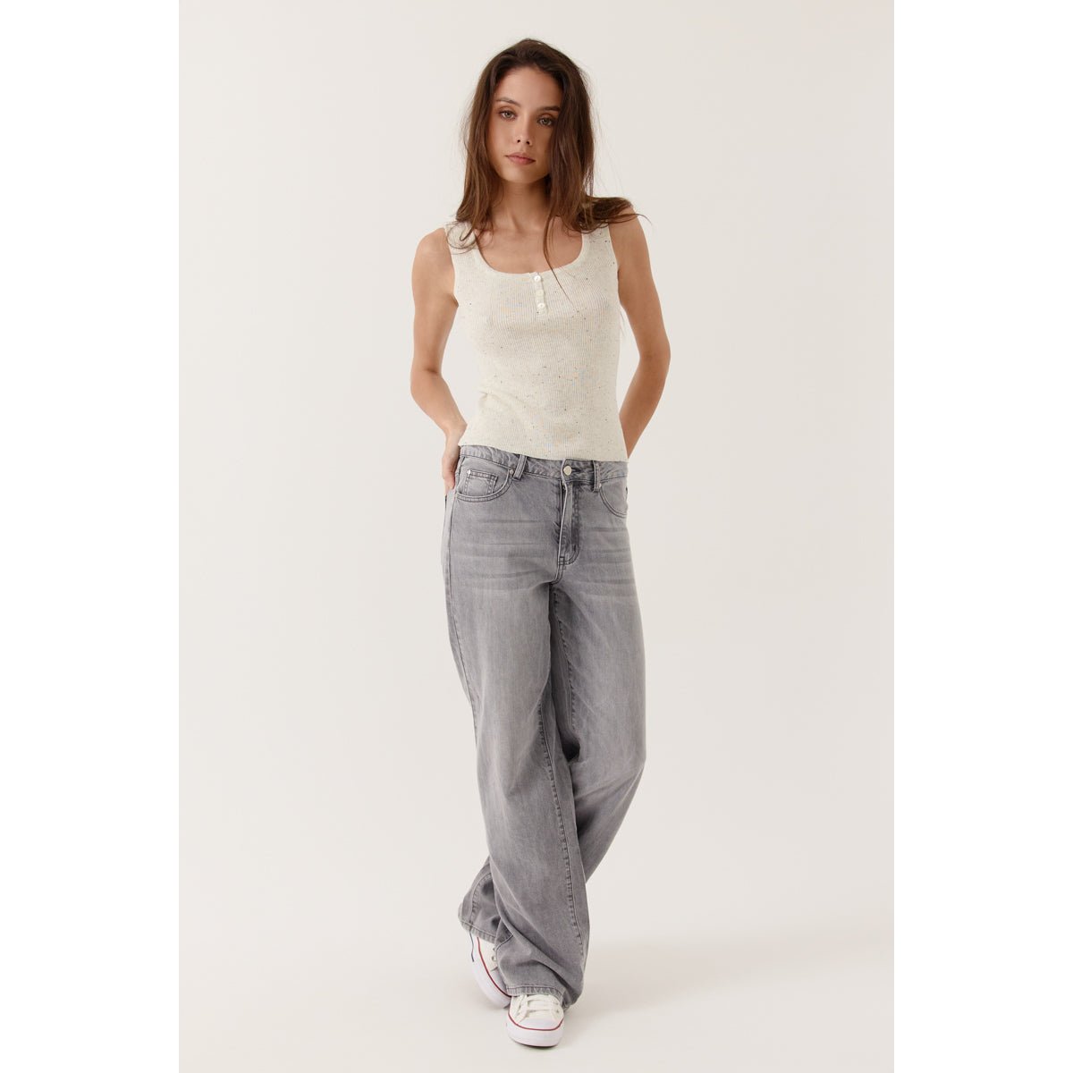 Débardeur côtelé col rond en maille Avenza gray, ARTLOVE