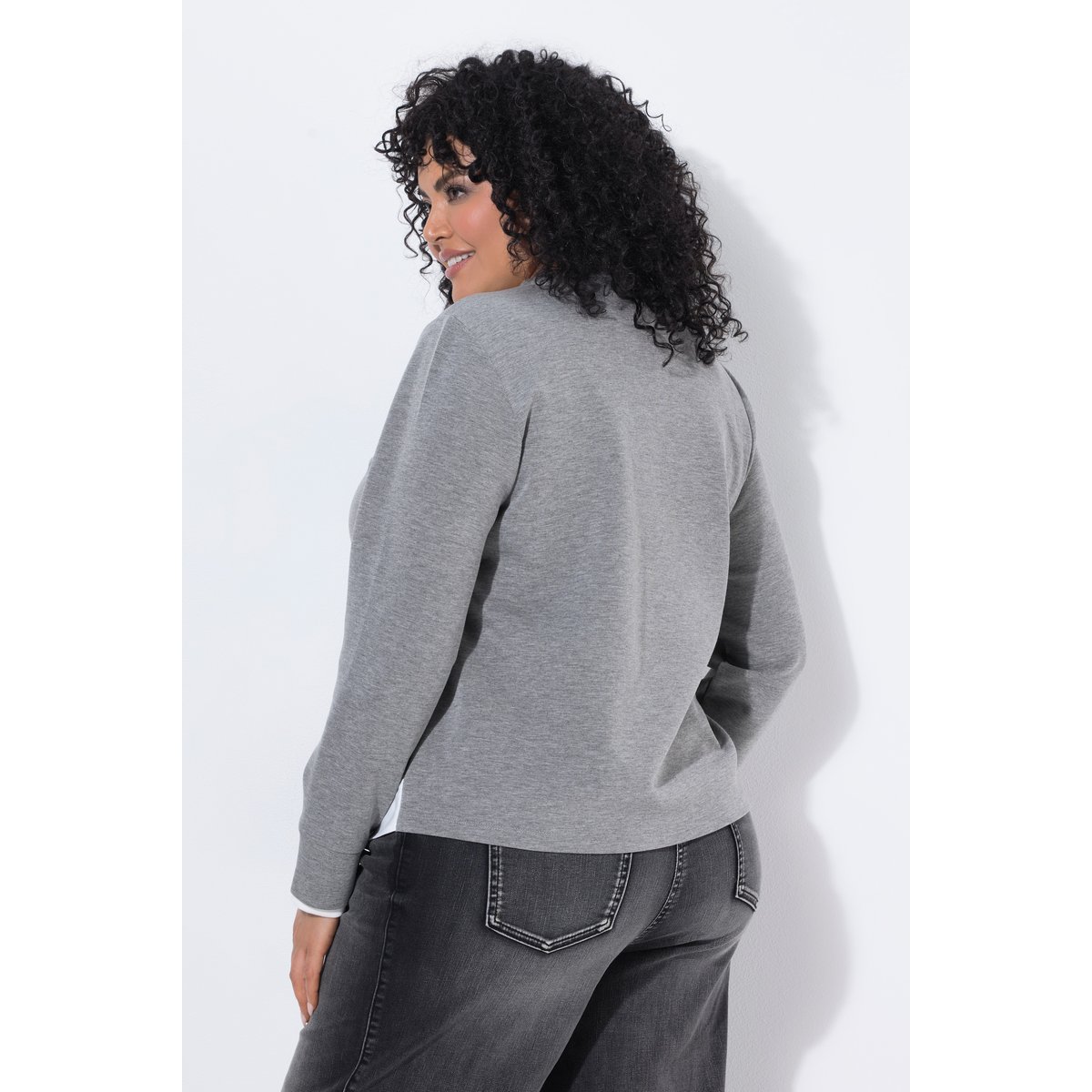 Sweat-shirt avec empiècement chemisier chiné gris moyen, ULLA POPKEN