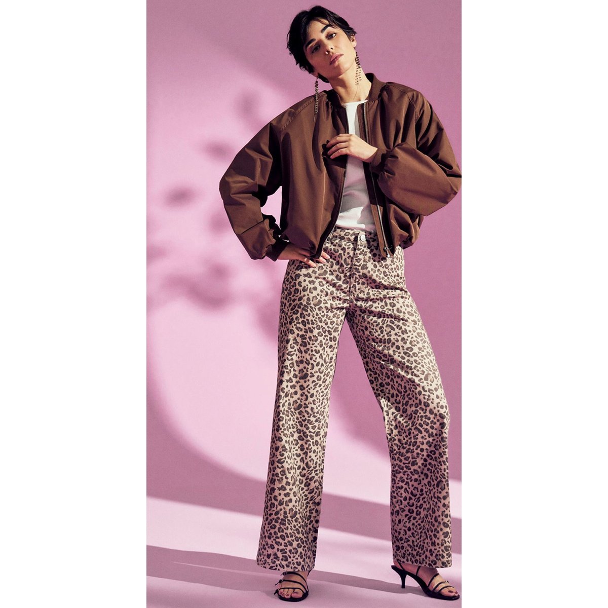 Leo-Hose mit weitem bein beige/brown, ZERO