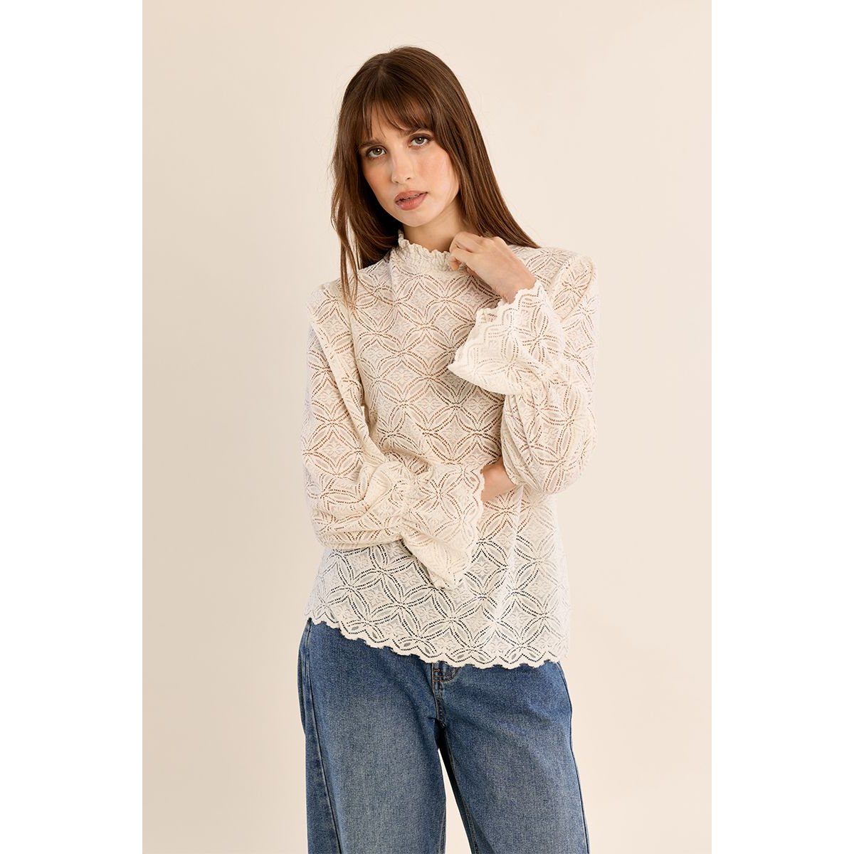Blouse droite en semi-transparence offwhite, MOLLY BRACKEN