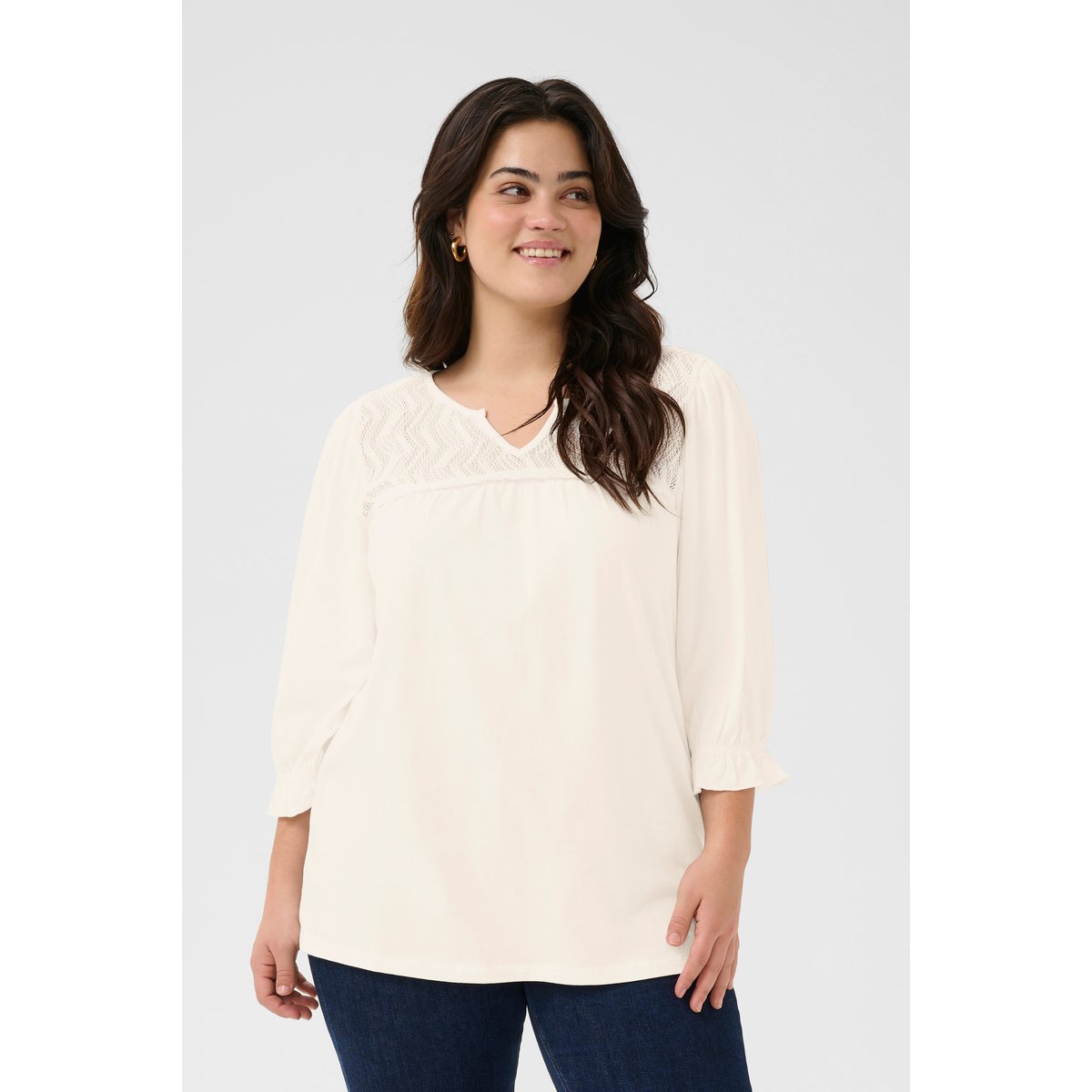 Blouse with long sleeve blanc chalk, KAFFE CURVE